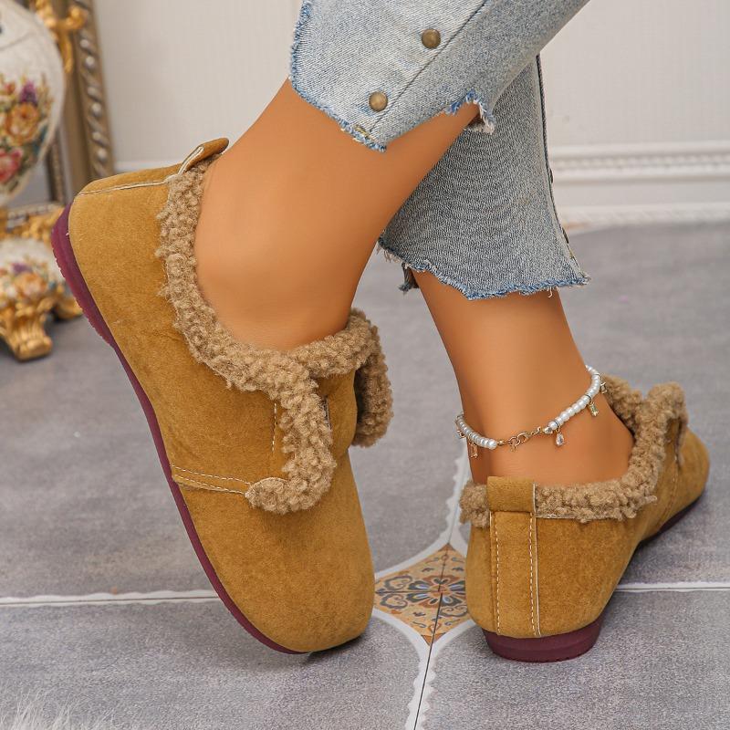 Flat-bottomed one-pedal large-size cotton shoes, new retro velvet warm women's warm fluffy shoes in autumn and winter