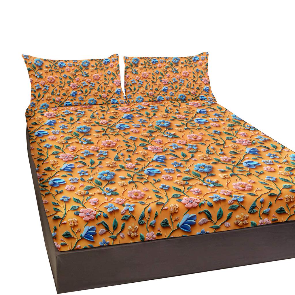 3-teiliges Bettset mit 3D-Rankenblumenmuster, inklusive 2 Kissenbezügen, geeignet für Wohnzimmer und Schlafzimmer (Zuhause, Dekoration)
