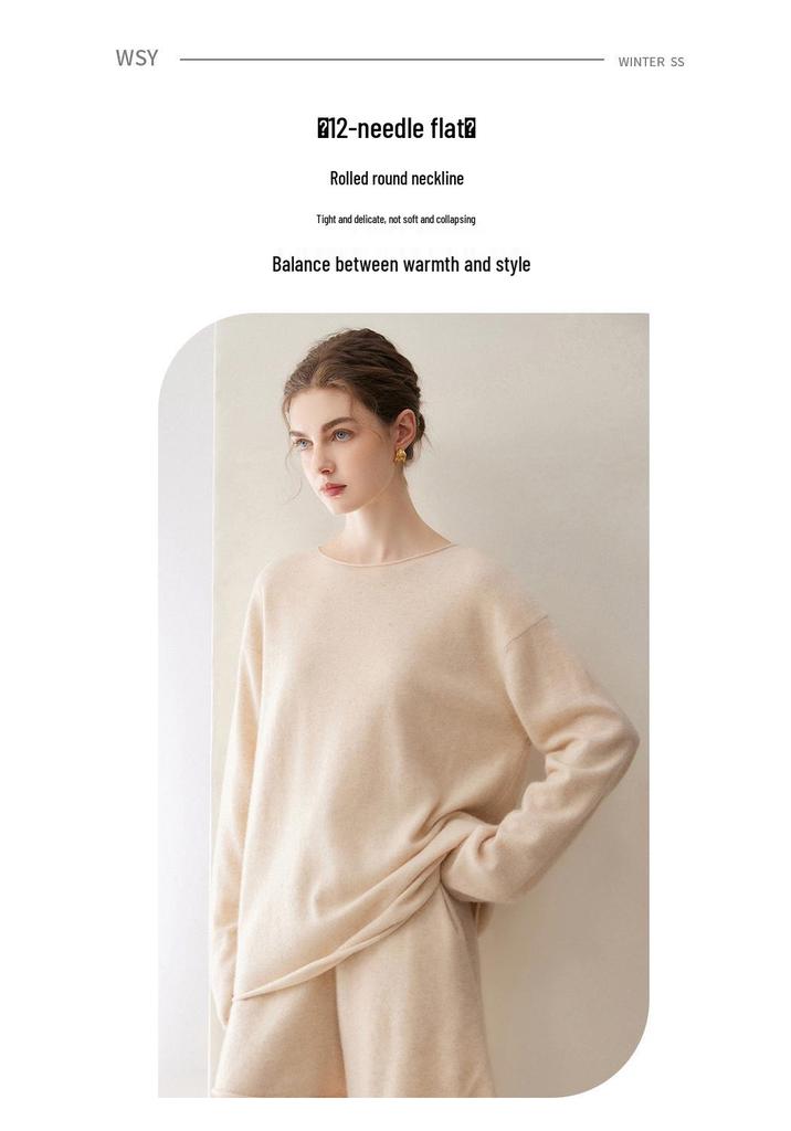 Le Ka Sha Damski Sweter 100% Czysty Kaszmir Jednolity Kolor Okrągły Dekolt - Jesień/Zima Przytulny Styl
