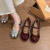 French silver high heels thick heel silver Mary Jane single shoes women's summer 2025 new with skirt medium heel small leather shoes