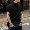 Men High Neck Short Sleeve Casual Rib Fitted Tops T-shirts