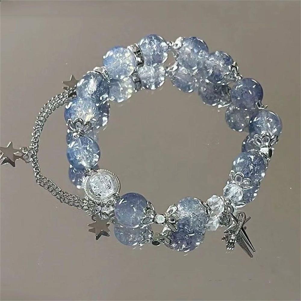 Nischendesign Sternkette Quastenarmband für Frauen Fantasie Blaue Kristallperlen Elastisches Seilarmband Beste Freundin Schmuck Geschenke