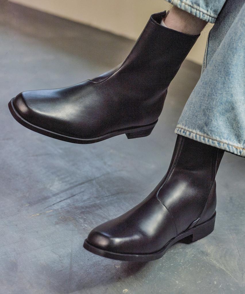 Customade Daniel Cowhide Square Toe Zipper Boots 4Cm (Cr0086Bk)