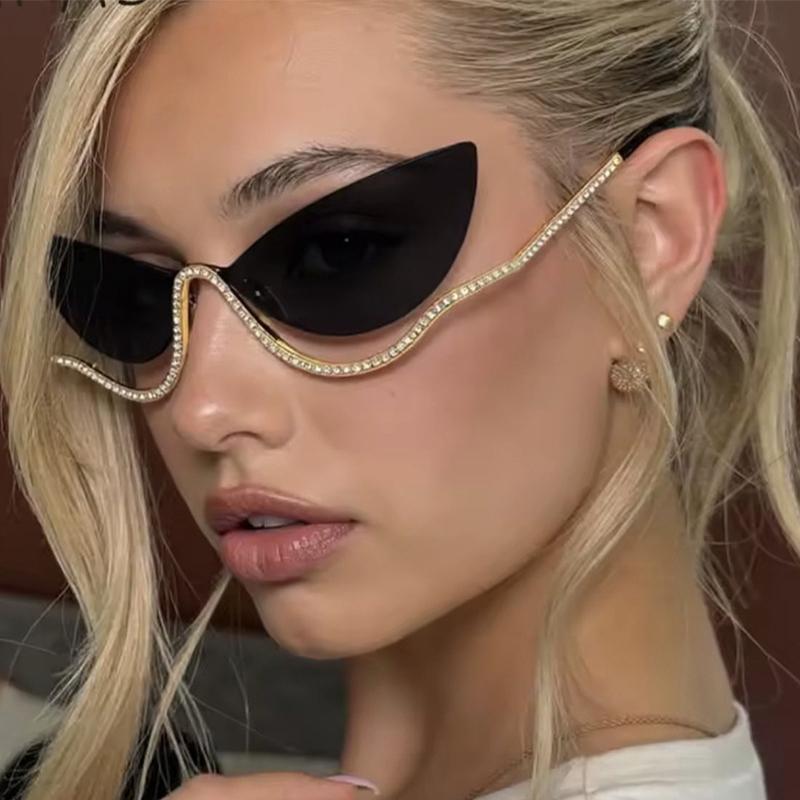 Unique Rimless Cat Eye Sunglasses for Women Fashion Brand Diamond Butterfly Sun Glasses Ladies Trendy Luxury Oversized Shades