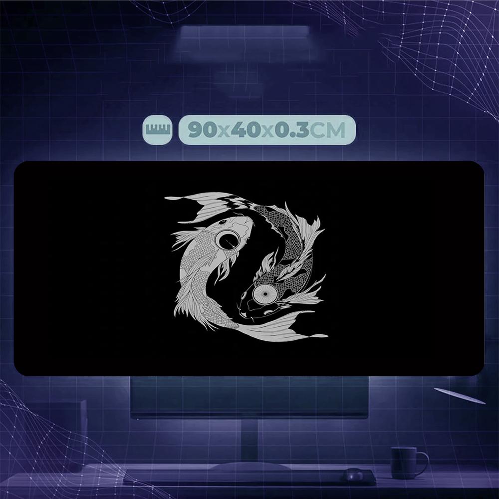 Yin Yang Koi Fish Mouse Pad - Large Extended Gaming Desk Mat with Japanese Art Design
