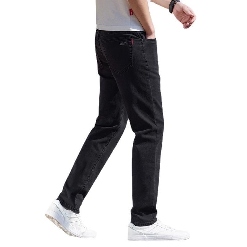2024 Spring And Autumn High End Autumn New Collection Non Fading Pure Black Jeans Men'S Elastic Loose Straight Casual Long Pants