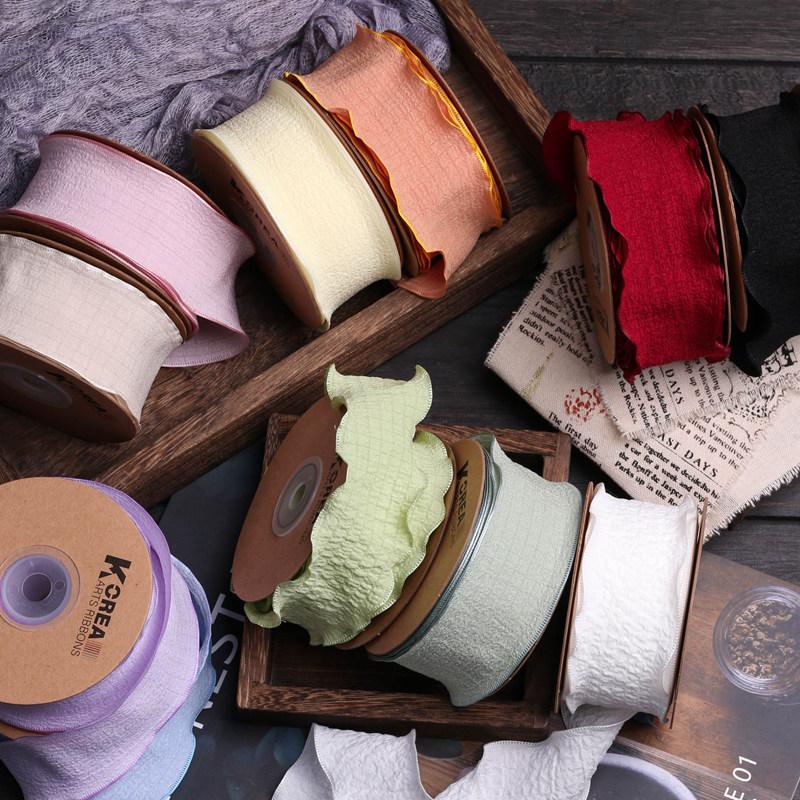 High Quality Korean Edition Solid Color Lace Pleated Ribbon Butterfly Clip Hairpin Raw Material Diy Gift Wrapping Ribbon