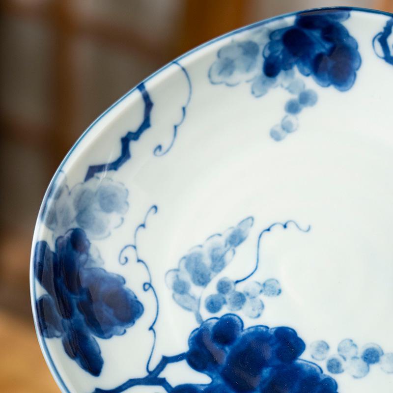 Indigo-Dyed Mino Ware Ceramic Grape Bowl & Plate Set