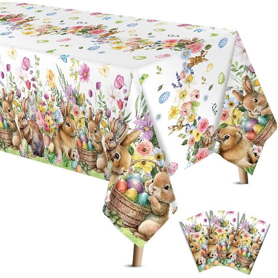 VitalCozy 3 Pcs Easter Tablecloth 54 x 108 Inch Spring Easter Table Cover Disposable Plastic Tablecloths Rectangle Table Cloth for Indoor Outdoor