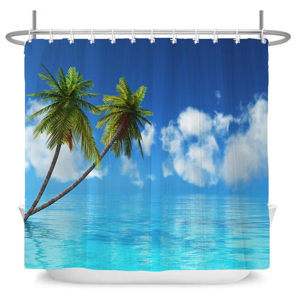 

Sunshine Beach Scenery Seaside 3D Shower Curtain landscape Printed Polyester Fabric Bath Curtains Bathroom Waterproof Curtain W90xH180cm-35x70in