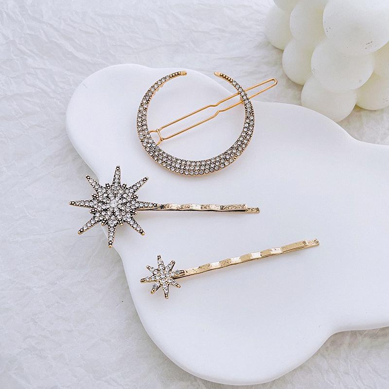 

Стразы Геометрические Звезды Луна Заколка для волос Персонализированная Мода Ретро Зажим-одно слово Геометрический Набор Зажим для края