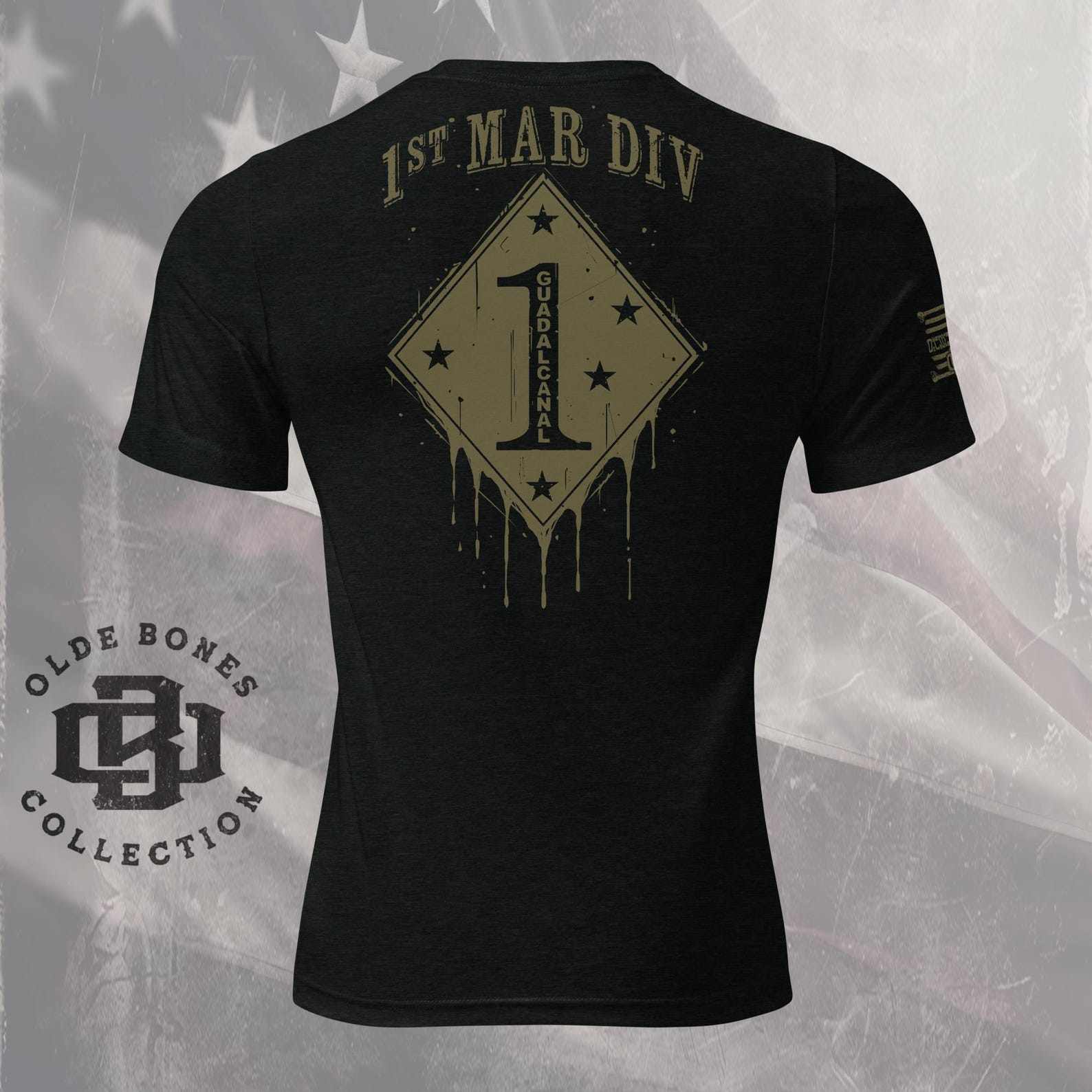 1st Marine Division T-Shirt, Tri-Blend Black Military T-Shirt S