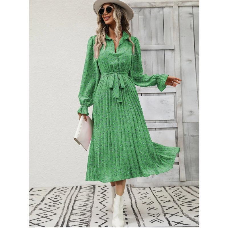 Autumn and Winter Women's Pressure Folded Peplum Long Sleeve Hem Dresses