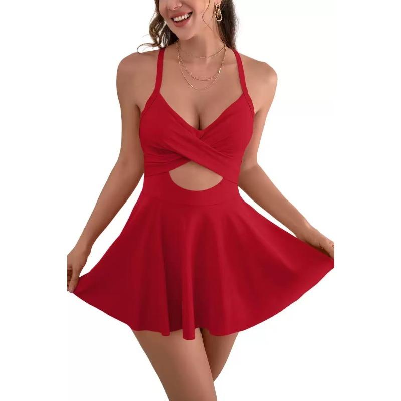 2026 New European American Printed One Piece Swimsuit for Women, Fashion Gathered Bust Backless Tie Design Bathing Suit