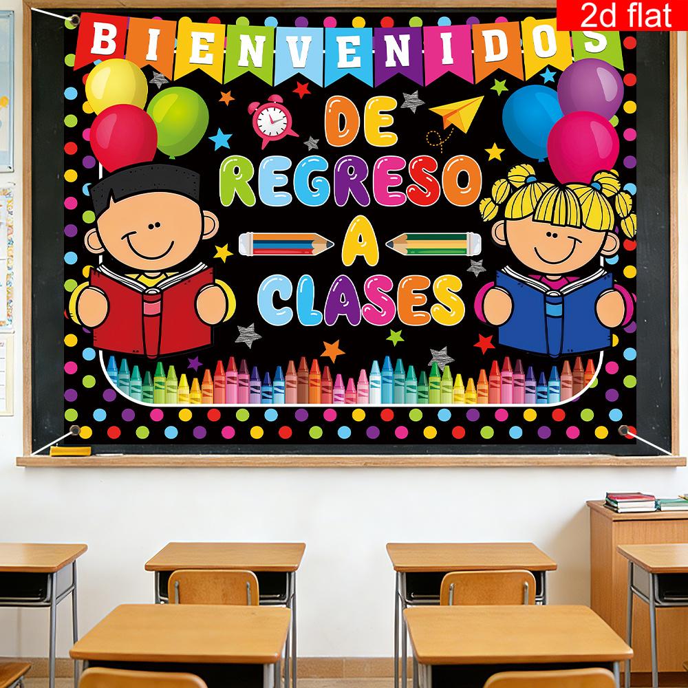 2D flat banner 1 piece of Spanish back-to-school party background fabric theme pattern for welcoming back to school