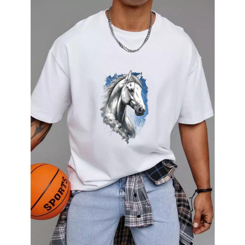 White T Shirt with Horse Head Print for Casual Wear