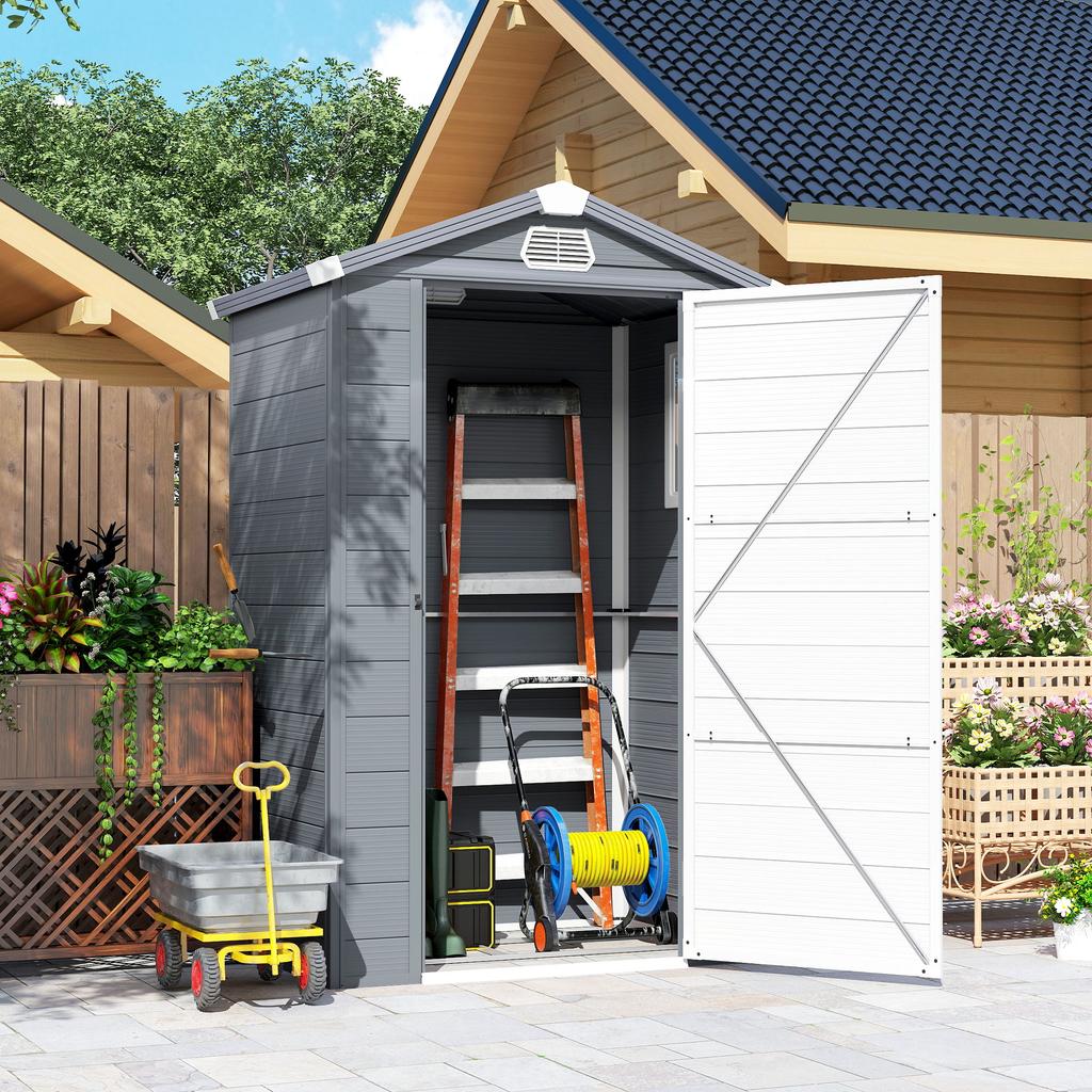 4.4ft X 3.3ft Size Aluminium Frame and Plastic Wall Shed, with Foundation - Grey