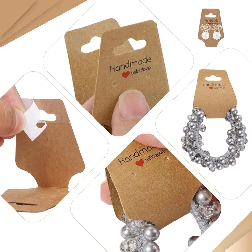 100 PCS Jewellery Display Cards, Self-Adhesive Kraft Hanging Display Card, Necklace, Bracelet, Earring, Keyring Display Cards