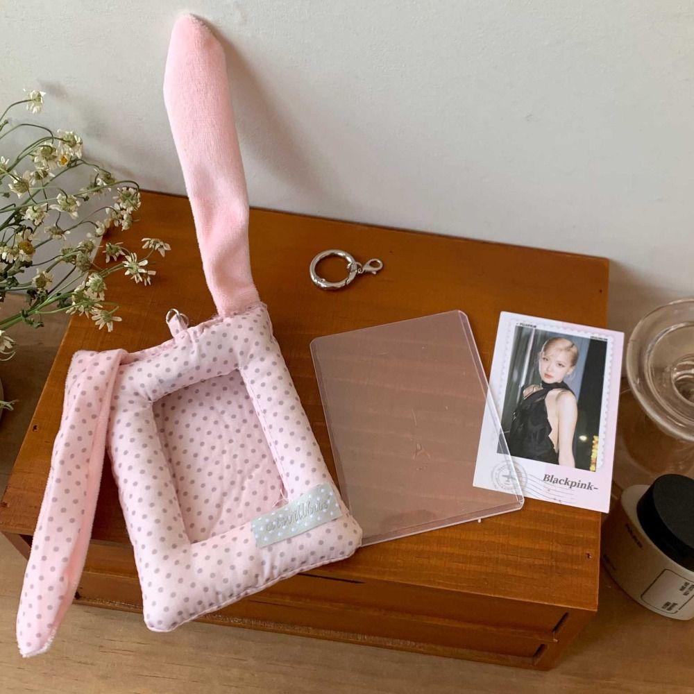 New Polka Dot Rabbit Ears Pillow Card Holder INS Korean Style Soft Mini Protective Case 3-inch Gift ID Card Protector