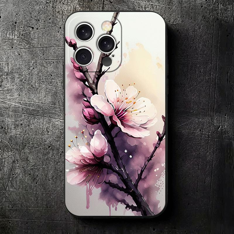 Cherry Blossom Sakura Fashion Soft Phone Case for iPhone 16 16E 17 Air 15 Pro Max 14 Plus 13 Mini 11 12 7 Black Cover Back Shell