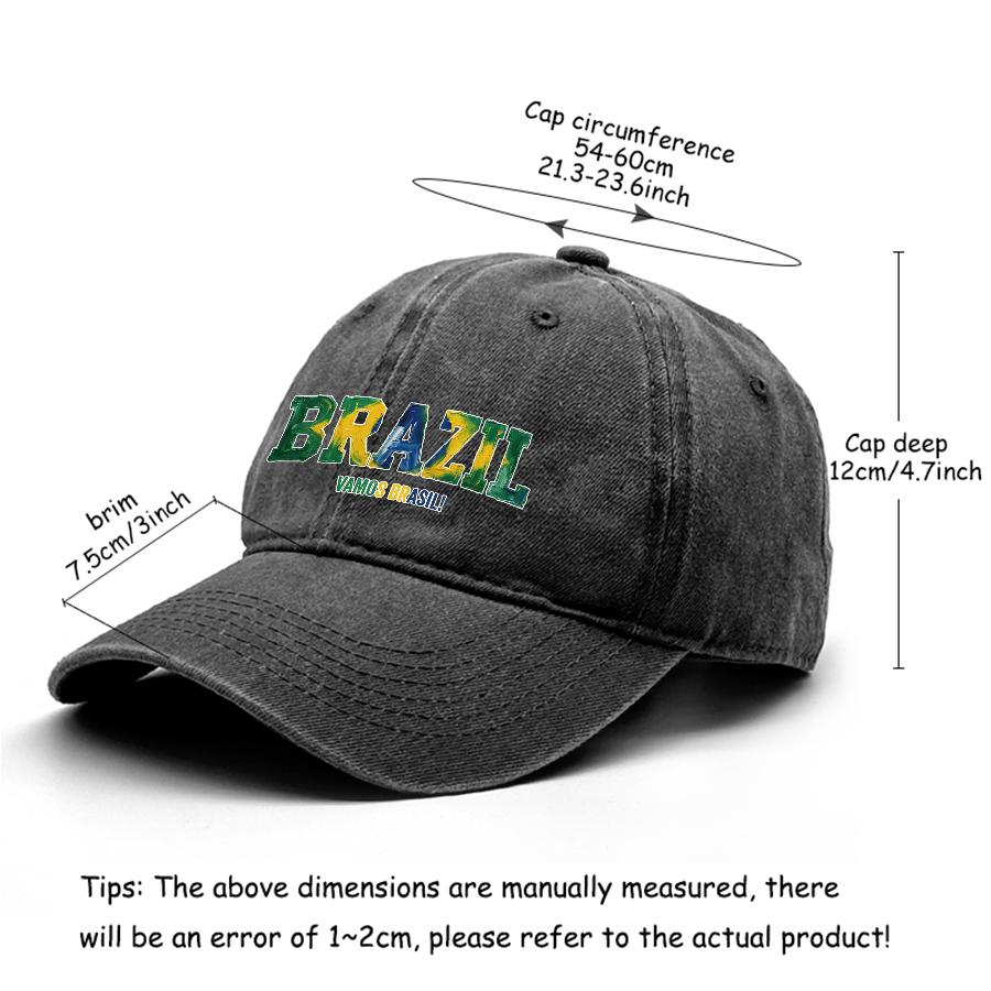 Sun Hat With "BRAZIL" "VAMOS BRASIL" Flag Printed , Adjustable Baseball Hat Fashion Solid Color Sporting Leisure Dad Hat