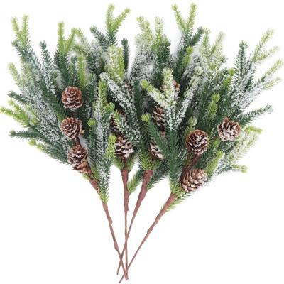 13in Christmas Fake Frosted Pine Pick W/Pinecone Artificial Flocking Pine Pick Fake Greenery Tree Branch for White Winter Decor