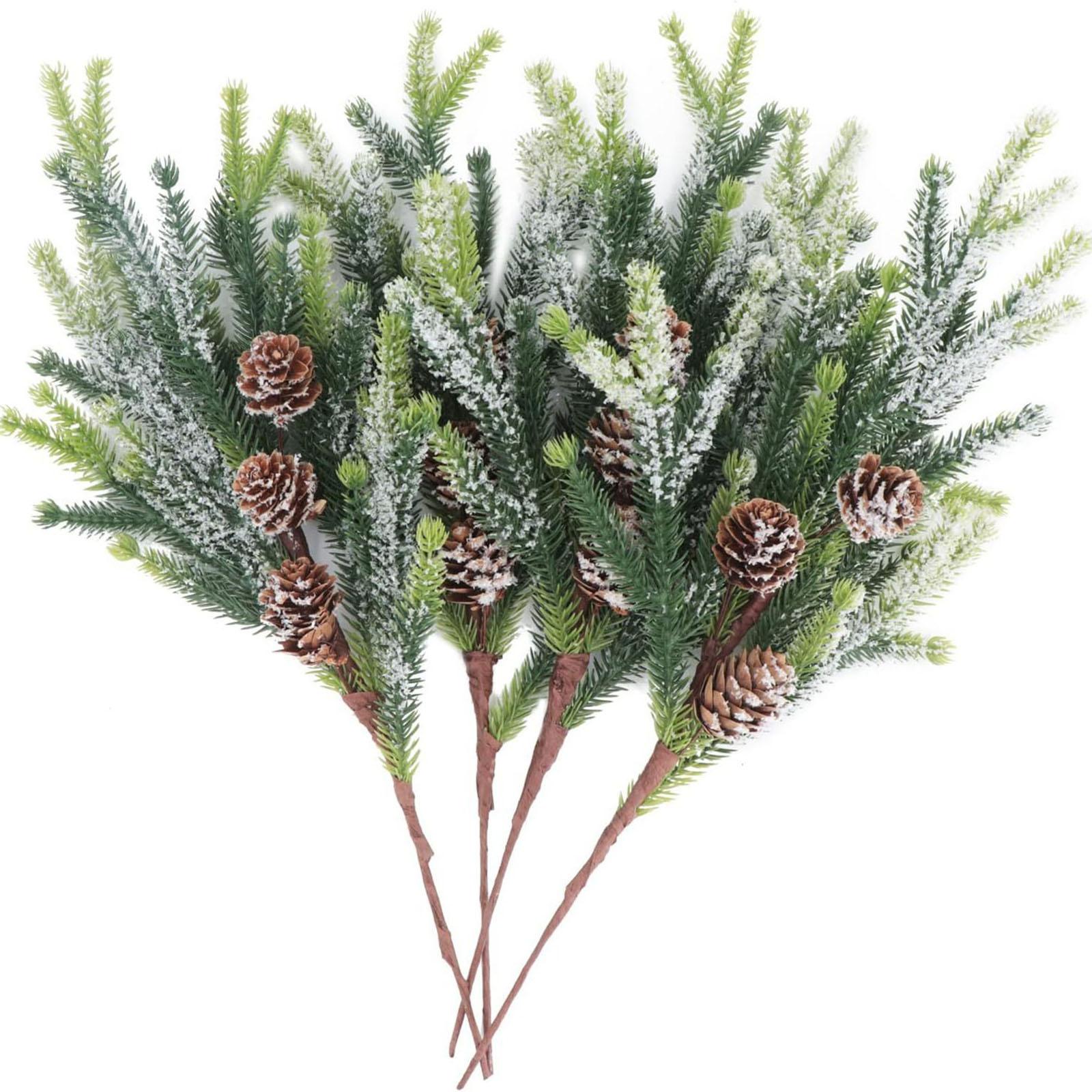 

13in Christmas Fake Frosted Pine Pick W/Pinecone Artificial Flocking Pine Pick Fake Greenery Tree Branch for White Winter Decor China Mainland
