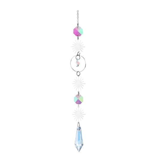 Silver Crystal Wind Chime Suncatcher Star Moon Sun Hanging Ornament Light Catcher Prism G