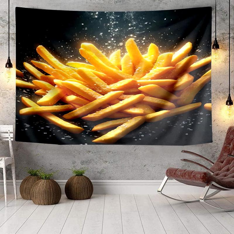 Golden French Fries Background Tapestry, Unique Design Tapestry, Wall Decor for Bedroom,Livingroom, Playroom,Heartwarming Fan Holiday Gifts