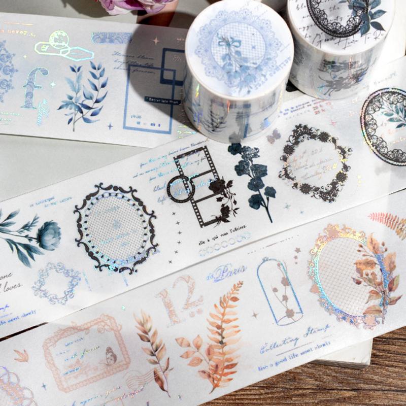 Mr. Paper, 6 Styles, 200cm/roll, Laser Silver and Paper Tape, Scrapbook Collage Base Decorative Sticker Tape