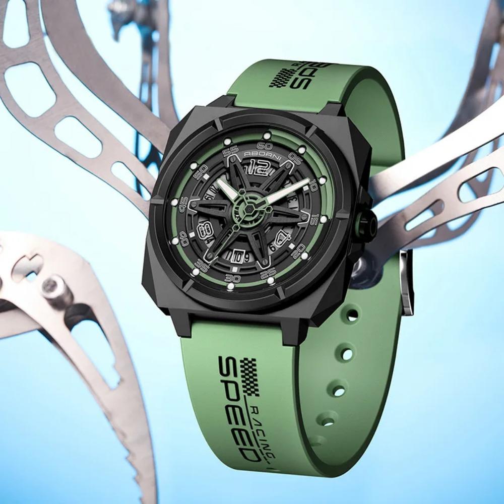ABORNI 5006 Orologio Sportivo da Uomo Stile Meccanico Calendario Quarzo Cinturino in Silicone Quadrato Serie Yonghui Star Track Orologio per Uomo