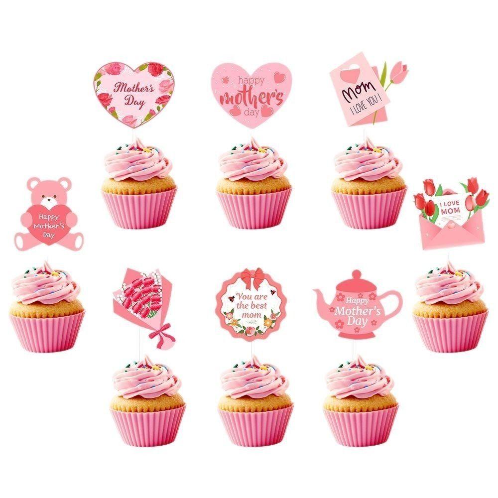 36pcs Pink Happy Mother's Day Cake Toppers Mothers Day Gift Decor Dessert Decor Supplies