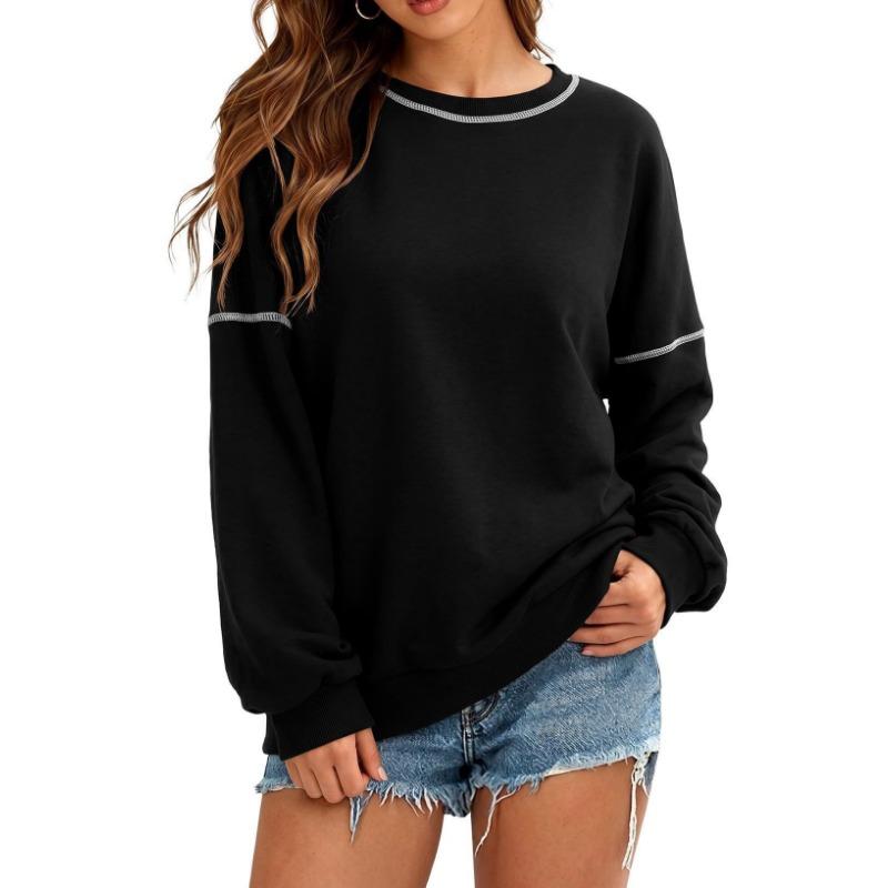 Women S Solid Color Crew Neck Long Sleeve Loose Fit Sweatshirt