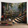Landscape Oil Painting Tapestry Forest, Peacock, Castle, Dreamy Wall Hanging Cloth, Starry Sky Sunrise, Home Art Decoration