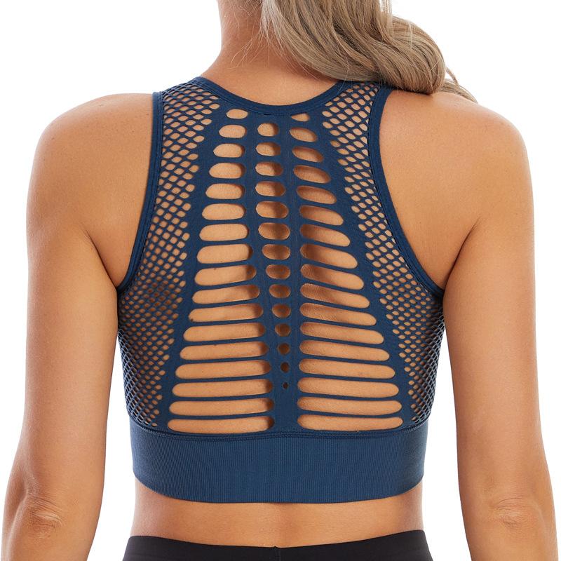 Women's Mesh Hollow Out High Impact Sports Bra Wirefree Shockproof Workout Bra with Removable Pads for Yoga Running Fitness
