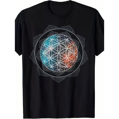 European Sizes Men's Flower of Life Sacred Geometry T-Shirt - Spiritual Yoga & Meditation Shirt with Sacred Geometric Symbol