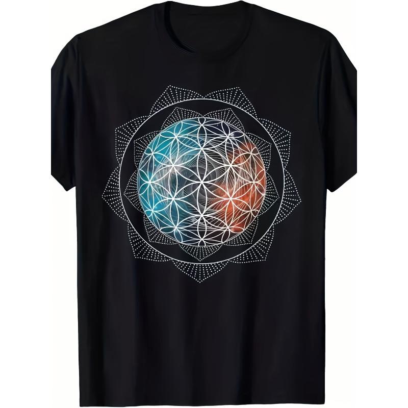 

European sizes Men s Flower of Life Sacred Geometry T-Shirt - Spiritual Yoga & Meditation Shirt with Sacred Geometric Symbol 4XL чорний