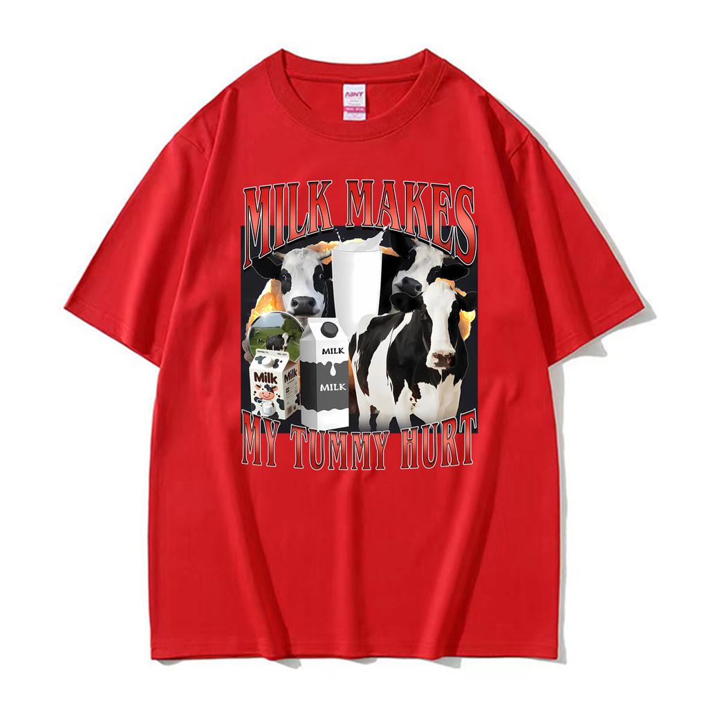 Milk Makes My Tummy Hurt Funny Cow Graphic T Shirts Unisexs Women Clothing Fashion Retro Tshirts Casual Summer T Shirt Streetwear