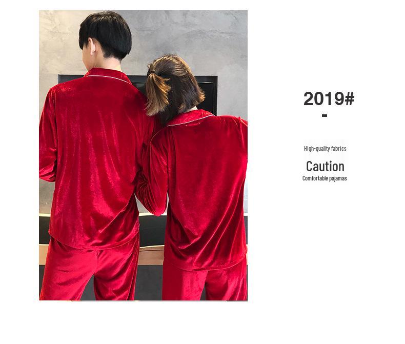 Couple's Gold Velvet Pajamas: Thin Fleece Two-Piece Set for Women & Men - Long Sleeve, Solid Color, Perfect for Spring & Autumn Homewear