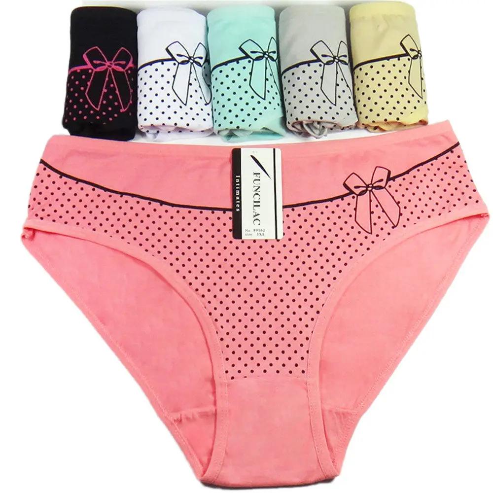 Women's Cotton Briefs Sexy Print Ladies Panties Big Size Mid-rise Women Underwear Cotton Crotch 2XL 3XL 4XL 6 Pcs/set