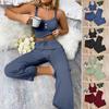 Women's 3 Piece Pajamas Set Ribbed Knit Lace Trim Cami Shorts And Pants