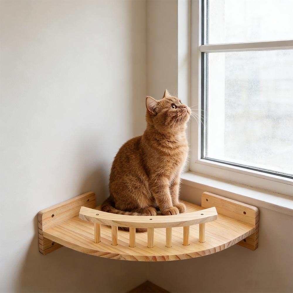 Cat Climbing Frame Wall Mounted Solid Wooden Wall Mounted Cat Hut Corner Lookout Wall Mounted Overlook