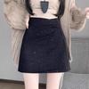 Korean Sequin Woolen High-Waist A-Line Skirt, Anti-Exposure, Autumn/Winter Style for Girls