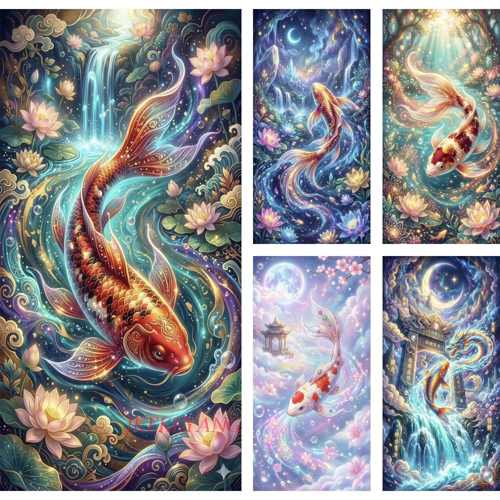 Beautiful Koi Fish and Flowers Picture DIY Diamond Painting Cross Stitch Full Drills Diamond Mosaic New Collection Home Decor