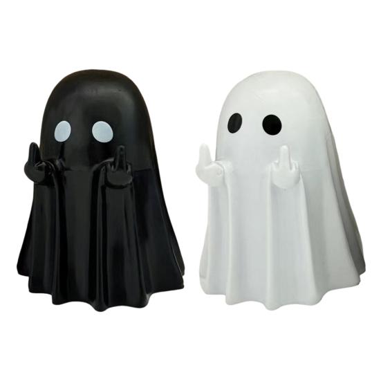 Langefinger Spøkelsesfigur Resin Spøkelsesfigur som gir fingeren Spøkelsesstatue for Skrivebord Skap Hjem Halloween Dekor