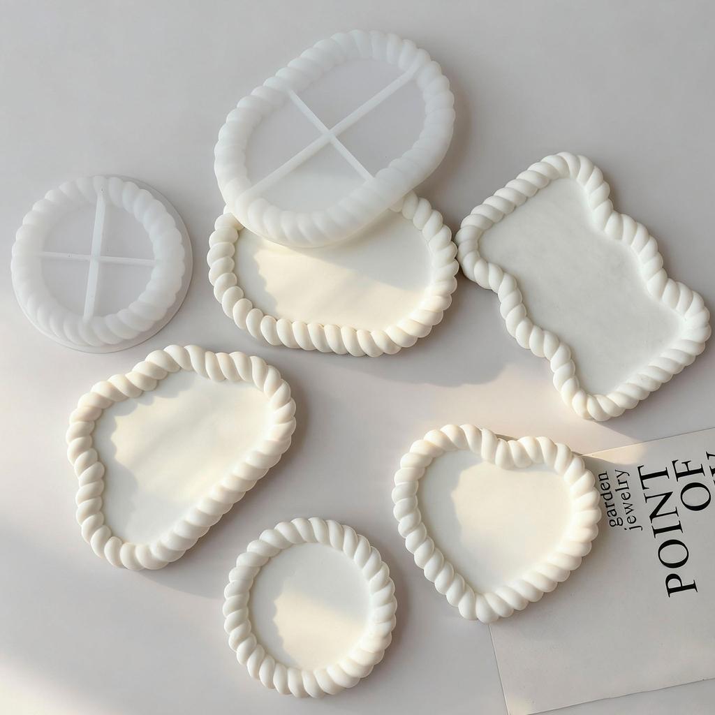 DIY Epoxy Resin Gypsum Storage Tray Silicone Mold Geometric Cloud Oval Heart Shaped Twisted Plaster Handmade Coaster Molds