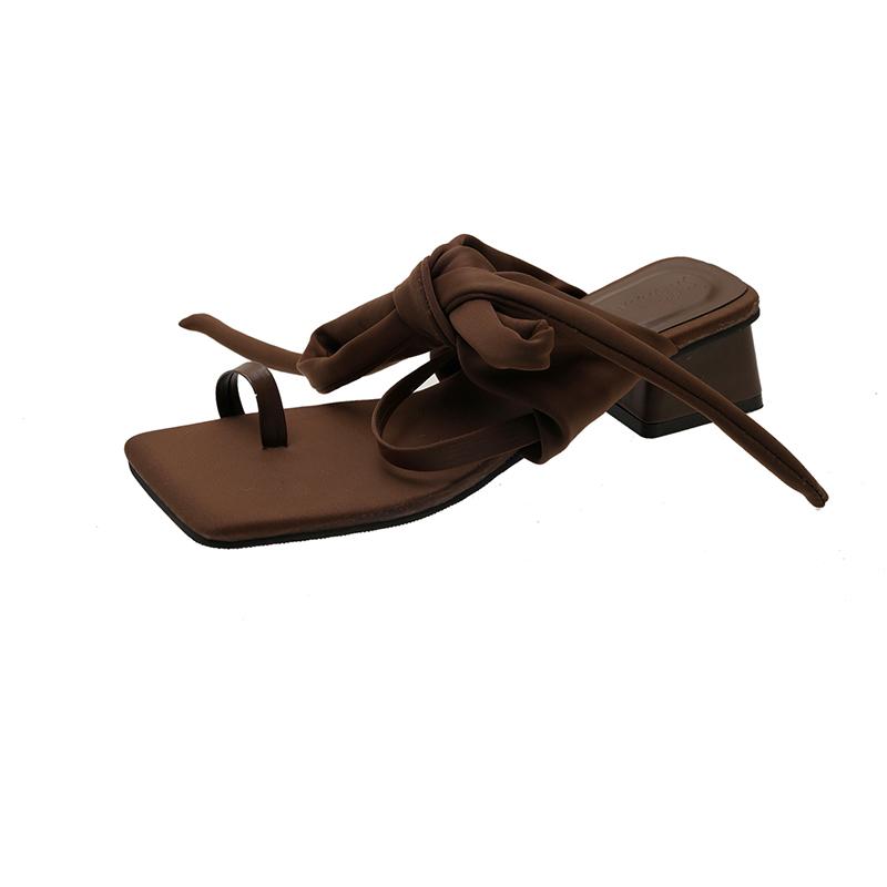 Fashion 2025 New Summer Fashionable Elegant Lace-up Sweet Mid-high Heel Women's Sandals Casual Comfortable Nude Lace-up Women's Shoes