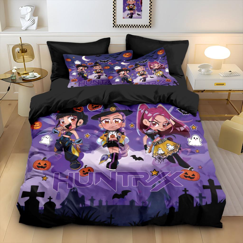 3-teiliges K-Pop-Bettwäscheset mit Dämonenjäger-Motiv, EU-Einzelgröße, Bettbezug, Bettbezug für Kinder und Erwachsene, K-Pop-Huntrix