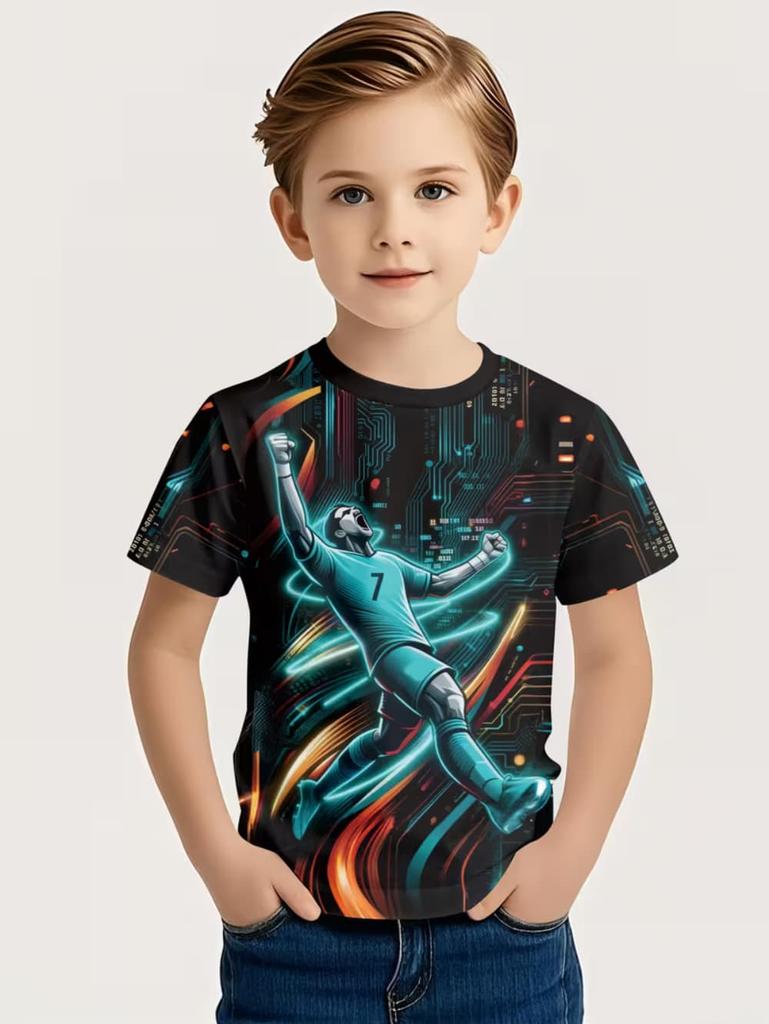 T-shirt pour Enfants Mode Impression 3D Été Manches Courtes Personnalisé Hip-Hop Confortable Col Rond Haut de Sport