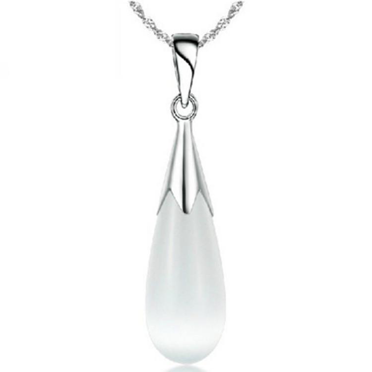 Korean Style S925 Sterling Silver Cat's Eye Water Drop Pendant Necklace for Women